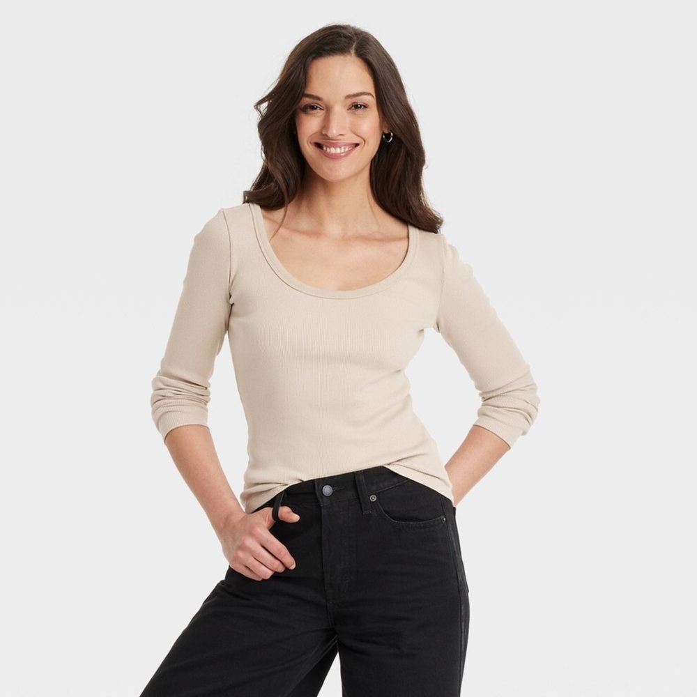 NWT Universal Thread Ribbed Scoop Neck Long Sleeve Top